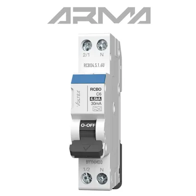 ARMA Single Module RCBO 1P+N 4.5/6kA C-Curve 30mA Universal, Voltex, supplied and installed in Alice Springs