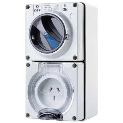 Switched Socket Outlet - IP66 250V 10A - 3 Flat pins Double Pole, Voltex, supplied and installed in Alice Springs