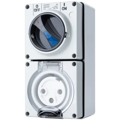 Switched Socket Outlet - IP66 250V 32A - 3 Round pins Double Pole, Voltex, supplied and installed in Alice Springs
