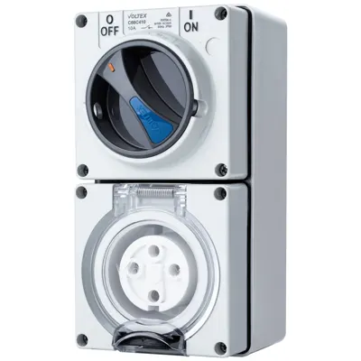 Switched Socket Outlet - IP66 500V 10A - 4 Round pins, Voltex, supplied and installed in Alice Springs