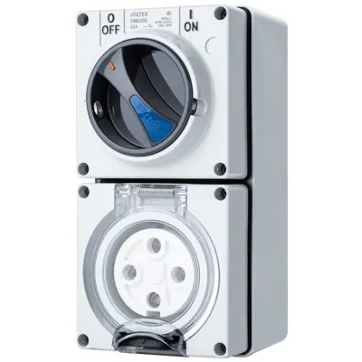 Switched Socket Outlet - IP66 500V 32A - 4 Round pins, Voltex, supplied and installed in Alice Springs