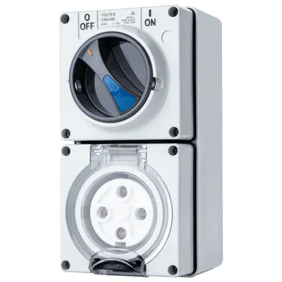 Switched Socket Outlet - IP66 500V 40A - 4 Round pins, Voltex, supplied and installed in Alice Springs