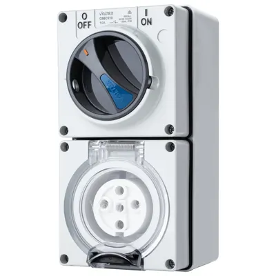 Switched Socket Outlet - IP66 500V 10A - 5 Round pins, Voltex, supplied and installed in Alice Springs