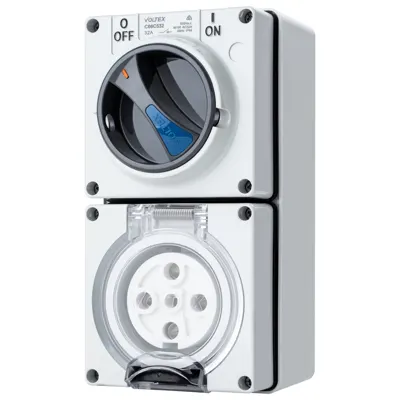 Switched Socket Outlet - IP66 500V 32A - 5 Round pins, Voltex, supplied and installed in Alice Springs