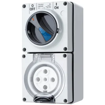 Switched Socket Outlet - IP66 500V 40A - 5 Round pins, Voltex, supplied and installed in Alice Springs