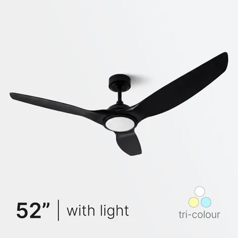 52" Black DC Ceiling Fan with Remote and 20W Tricolour Light, Voltex, supplied and installed in Alice Springs