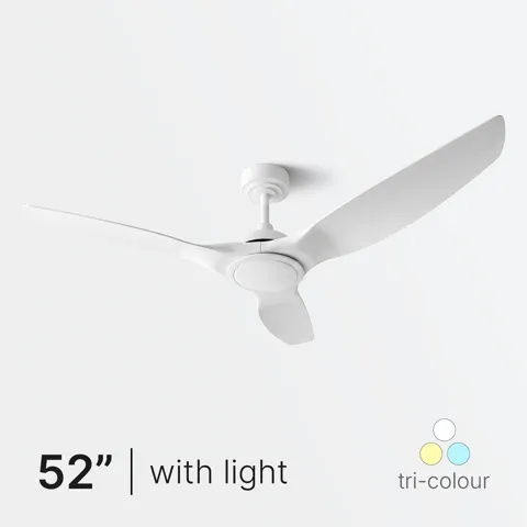 52" White DC Ceiling Fan with Remote and 20W Tricolour Light, Voltex, supplied and installed in Alice Springs