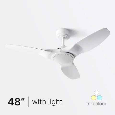 48" White DC Ceiling Fan with Remote and 20W Tricolour Light, Voltex, supplied and installed in Alice Springs