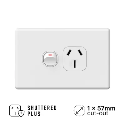 Classic Single Power Outlet 250V 15A, Voltex, supplied and installed in Alice Springs