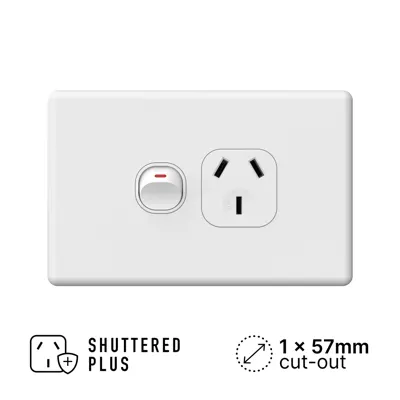 Classic Single Power Outlet 250V 10A, Voltex, supplied and installed in Alice Springs