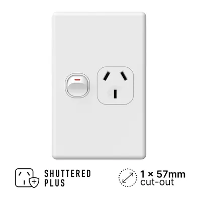 Classic Vertical Single Power Outlet 250V 10A, Voltex, supplied and installed in Alice Springs