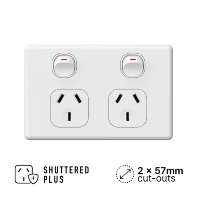 Classic Double Power Outlet 250V 10A, Voltex, supplied and installed in Alice Springs