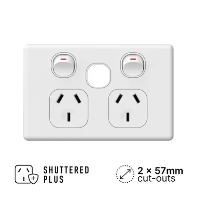 Classic Double Power Outlet 250V 10A with Extra Switch Provision, Voltex, supplied and installed in Alice Springs
