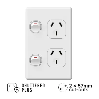Classic Vertical Double Power Outlet 250V 10A, Voltex, supplied and installed in Alice Springs