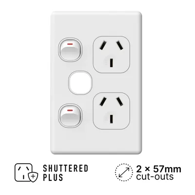 Classic Vertical Double Power Outlet with Extra Switch Provision 250V 10A, Voltex, supplied and installed in Alice Springs