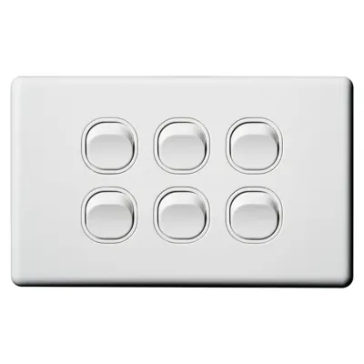 Classic Horizontal 6 Gang Switch 250V 16A, Voltex, supplied and installed in Alice Springs