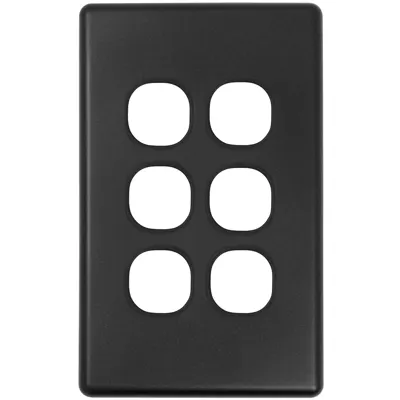Classic Matte Black 6 Gang Switch Plate, Voltex, supplied and installed in Alice Springs