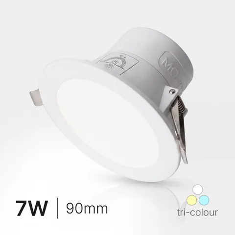 Monaco 7W - IP44 Integrated Driver LED Downlight - CCT Tricolour - 90mm cutout, Voltex, supplied and installed in Alice Springs