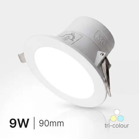 Monaco 9W - SINGLE PACK - IP44 Integrated Driver LED Downlight - CCT Tricolour - 90mm cutout, Voltex, supplied and installed in Alice Springs