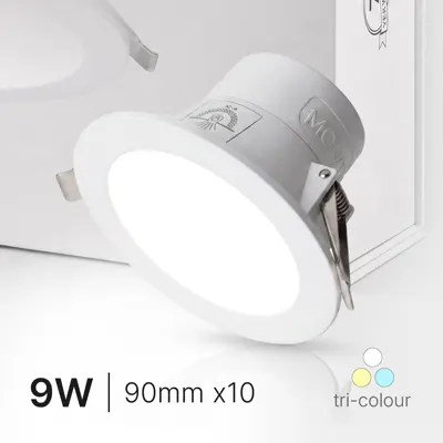 Monaco 9W - 10 PACK - IP44 Integrated Driver LED Downlight - CCT Tricolour - 90mm cutout, Voltex, supplied and installed in Alice Springs