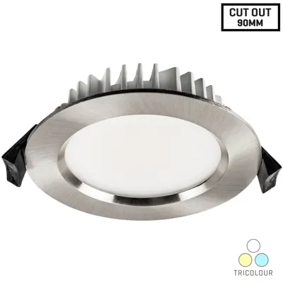Barcelona 13W LED Downlight - CCT Tricolour - Brushed Silver Frame - 90mm, Voltex, supplied and installed in Alice Springs