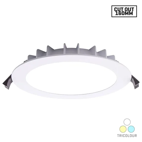 Kempton 18W LED Downlight - CCT Tricolour - White Frame - 160mm cut-out, Voltex, supplied and installed in Alice Springs