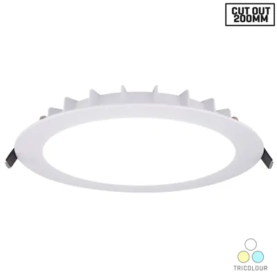 Bridport 23W LED Downlight - CCT Tricolour - White Frame - 200mm cut-out, Voltex, supplied and installed in Alice Springs