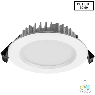 Le Mans 9W LED Downlight - CCT Tricolour- White Frame - 90mm, Voltex, supplied and installed in Alice Springs