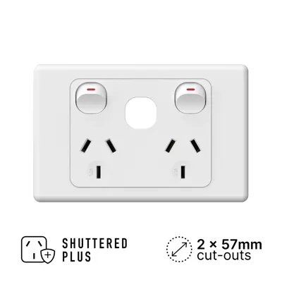 Original Double Power Outlet 250V 10A with Extra Switch Provision, Voltex, supplied and installed in Alice Springs