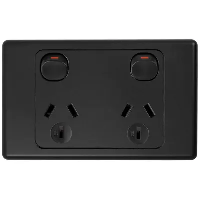 Original Matte Black Double Power Outlet 250V 10A, Voltex, supplied and installed in Alice Springs