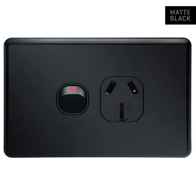 Shadowline Matte Black Single Power Outlet 250V 10A, Voltex, supplied and installed in Alice Springs