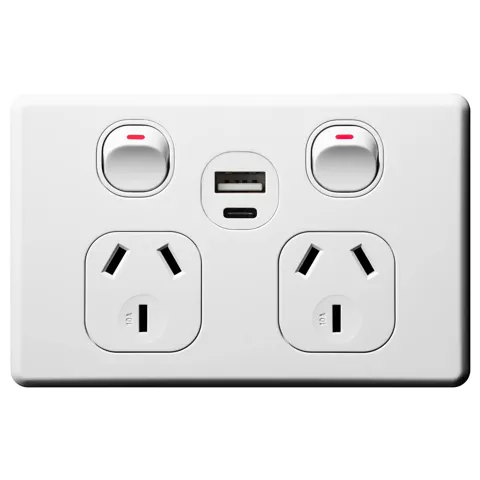 Shadowline Double Power Outlet 250V 10A with A and C-type USB Outlet, Voltex, supplied and installed in Alice Springs