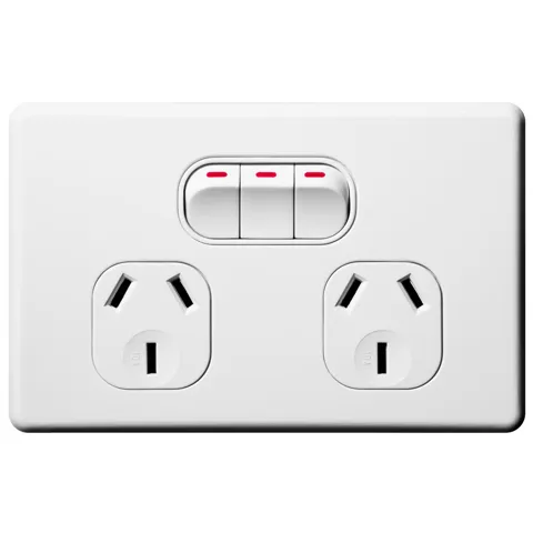 Shadowline Double Power Outlet with Extra Switch 250V 10A, Voltex, supplied and installed in Alice Springs