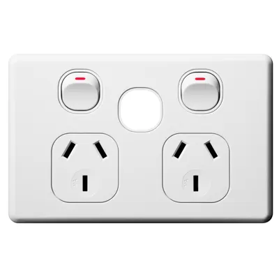 Shadowline Double Power Outlet 250V 10A with Extra Switch Provision, Voltex, supplied and installed in Alice Springs