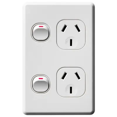 Shadowline Vertical Double Power Outlet 250V 10A, Voltex, supplied and installed in Alice Springs