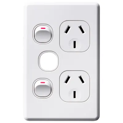 Shadowline Vertical Double Power Outlet 250V 10A with Extra Switch Provision, Voltex, supplied and installed in Alice Springs