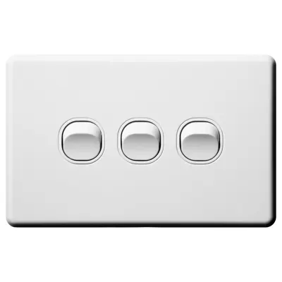 Shadowline 3 Gang Horizontal Switch 250V 16A, Voltex, supplied and installed in Alice Springs