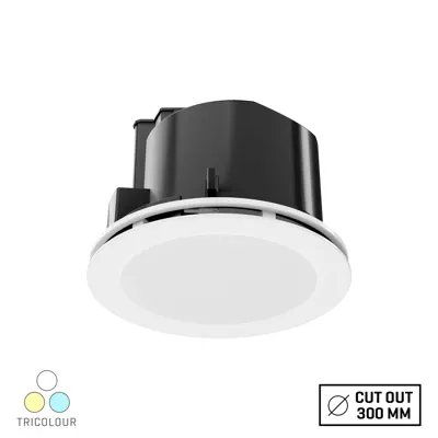 Flush Mounted Round Ceiling Exhaust Fan - Tri-colour LED, Voltex, supplied and installed in Alice Springs