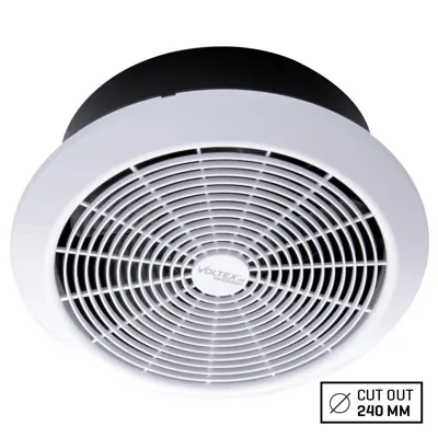 200mm Flush Mounted Ceiling Exhaust Fan with Draft Stopper, Voltex, supplied and installed in Alice Springs