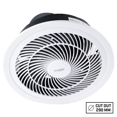 250mm Flush Mounted Ceiling Exhaust Fan with Draft Stopper, Voltex, supplied and installed in Alice Springs