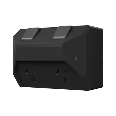 Weatherproof Double Outlet - IP54 - 15A - Matte Black, Voltex, supplied and installed in Alice Springs