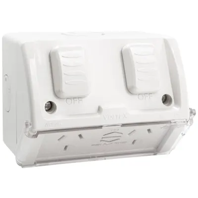Weatherproof Double Powerpoint - IP54 - 10A, Voltex, supplied and installed in Alice Springs