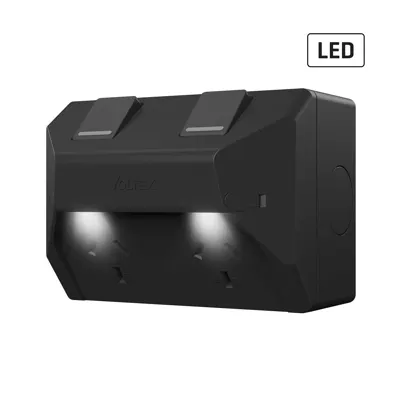 Weatherproof Double Outlet - IP54 - 10A with LED - Matte Black, Voltex, supplied and installed in Alice Springs