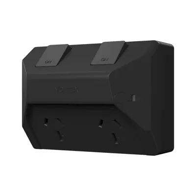 Weatherproof Double Outlet - IP54 - 10A - Matte Black - Slimline, Voltex, supplied and installed in Alice Springs