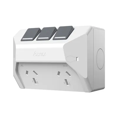 Weatherproof Double Outlet With Extra Switch - IP54 - 10A, Voltex, supplied and installed in Alice Springs